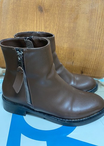 Kahverengi Deri Kadın Dolgu Topuklu Bot - Görsel 2