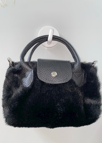 Kürk Detaylı Siyah Deri Kadın Çanta - Görsel 2