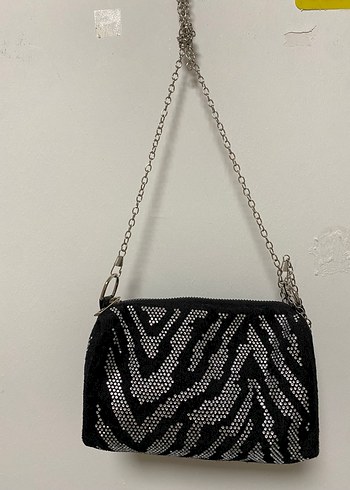 Zincir Detaylı Zebra Desenli Siyah Kadın Çanta - Görsel 2