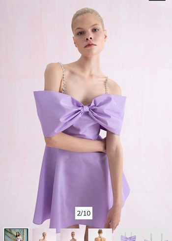 Fiyonk Detaylı Mor Mini Straplez Elbise Abiye - Görsel 3