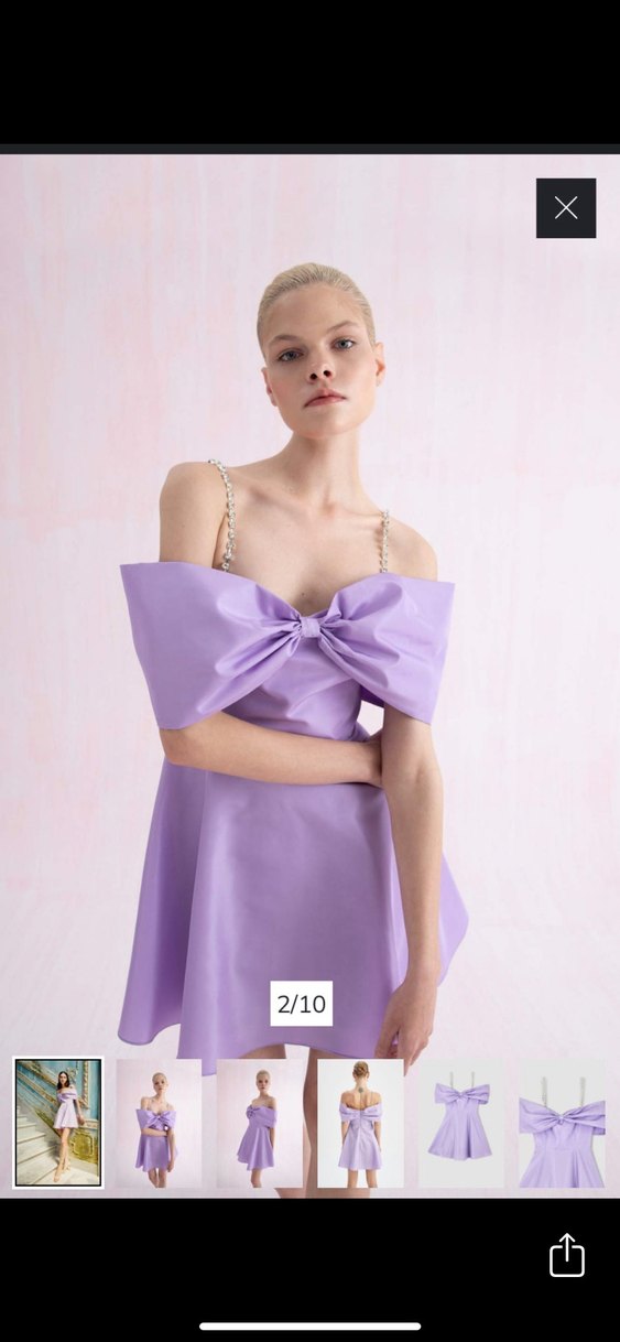 Fiyonk Detaylı Mor Mini Straplez Elbise Abiye - Görsel 3