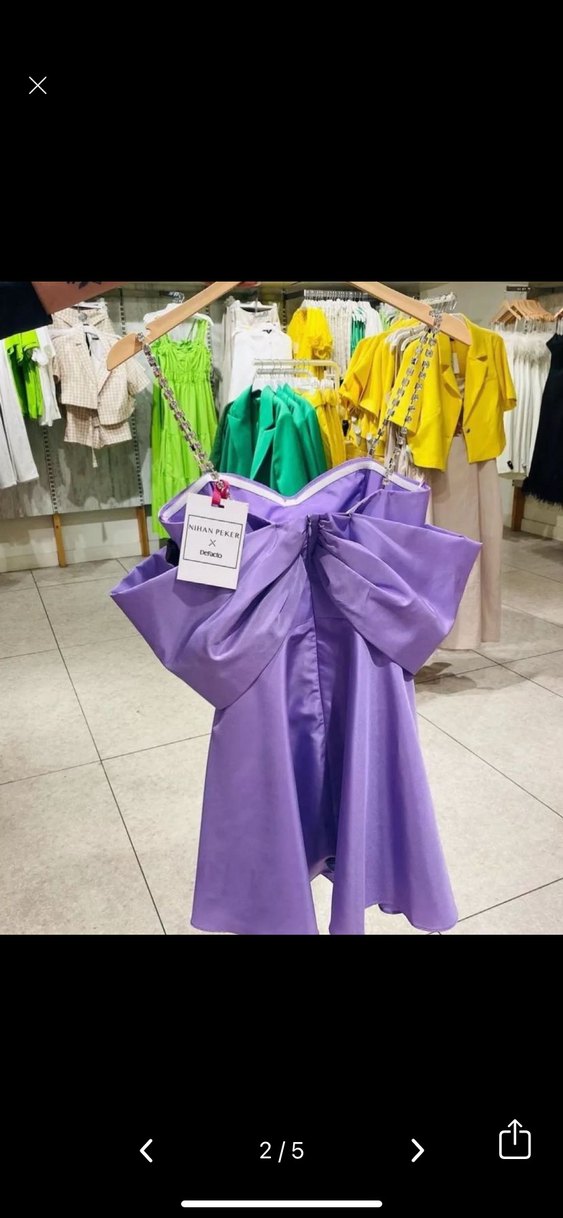 Fiyonk Detaylı Mor Mini Straplez Elbise Abiye - Görsel 2