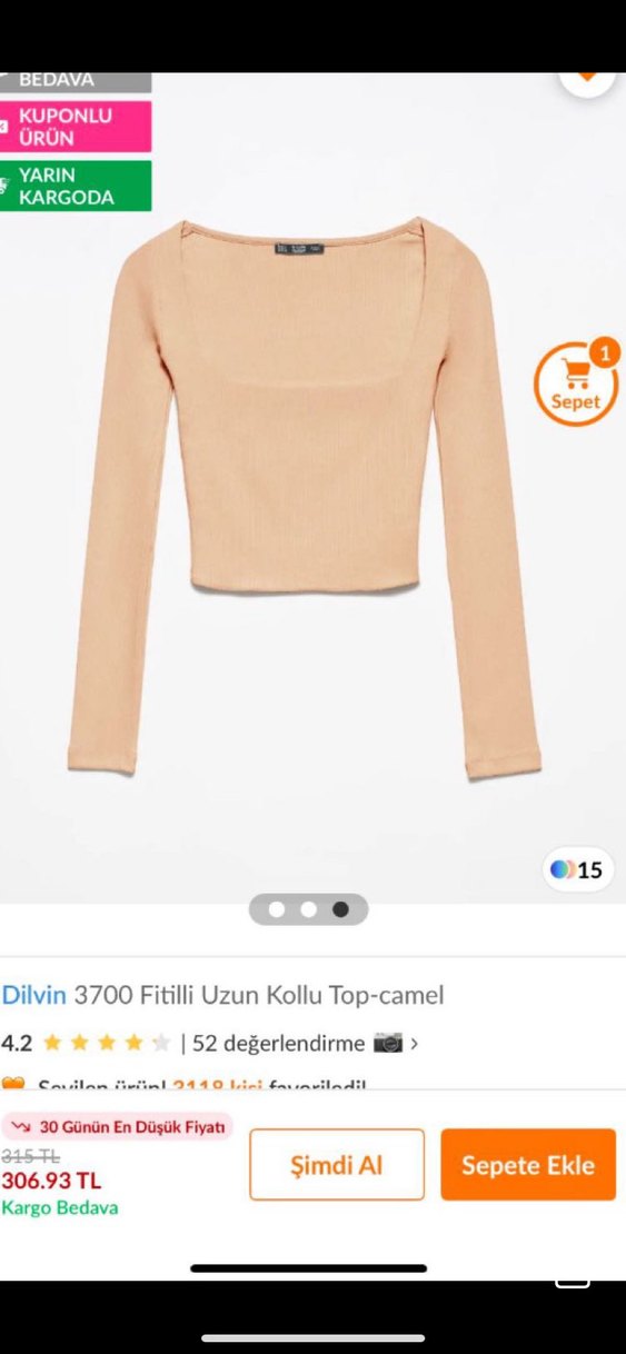 Dilvin Fitilli Uzun Kollu Kare Yaka Camel Renk Crop Top - Görsel 2