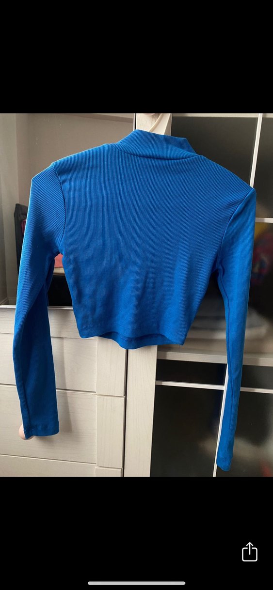 Lacivert Crop Yüksek Dik Yakalı Uzun Kollu Kadın Bluz - Görsel 2