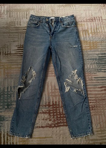 Zara Orijinal Zara Bol Kesim Mavi Yırtık Kot Pantolon