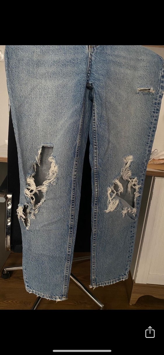Orijinal Zara Bol Kesim Mavi Yırtık Kot Pantolon - Görsel 4