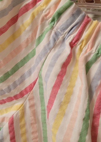 Sıfır koton piliseli, kısa kol, çok renkli, çizgili kadın bluzu - Görsel 4