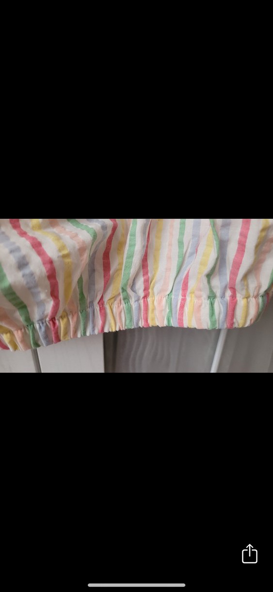 Sıfır koton piliseli, kısa kol, çok renkli, çizgili kadın bluzu - Görsel 5