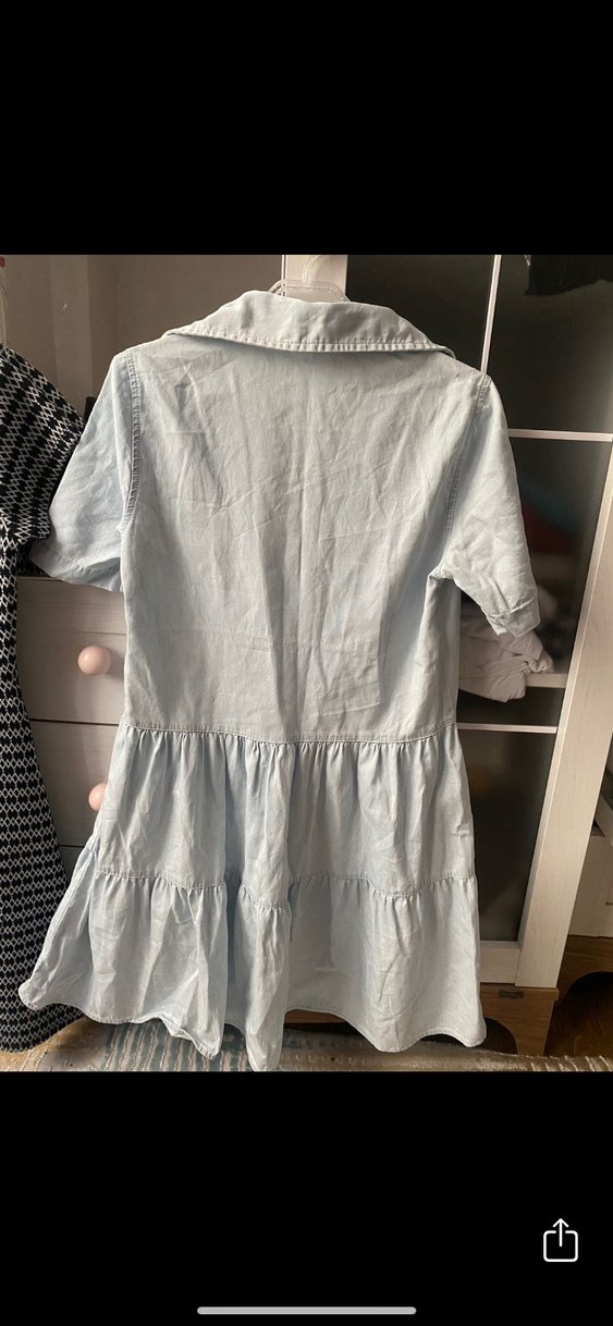 Mavi %100 Pamuk Kısa Kot Görünümlü Elbise, Kısa Kollu, Düğmeli - Görsel 2