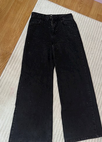 Koton Siyah Tasli Genis Paca Jean