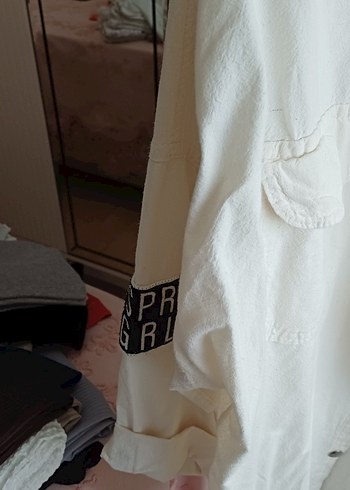 Düğmeli Beyaz Keten Kadın Gömlek - Görsel 2