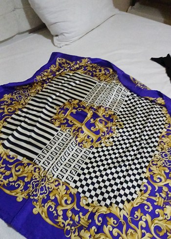 Zincir Detaylı Parlak Mor Kadın Fular eşarp - Görsel 4