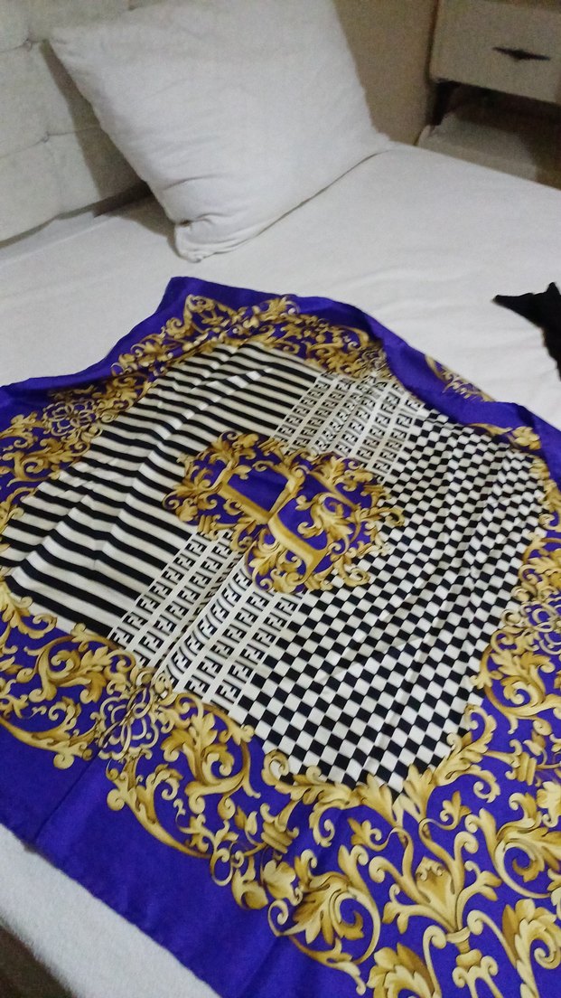 Zincir Detaylı Parlak Mor Kadın Fular eşarp - Görsel 4