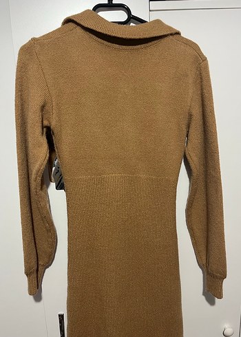 Kahverengi Uzun Kollu Triko Elbise - Görsel 3