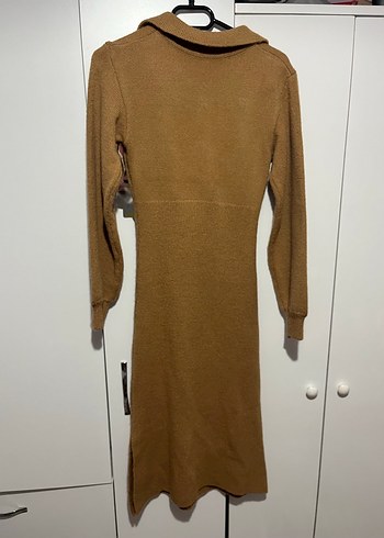 Kahverengi Uzun Kollu Triko Elbise - Görsel 2