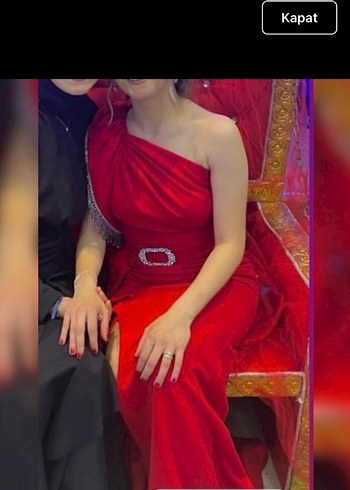 Kırmızı Drapeli Uzun Abiye Elbise - Görsel 3