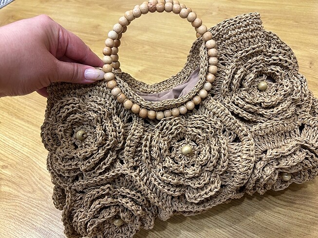  Beden camel Renk Hasir el örmesi çanta