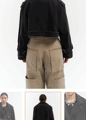 Siyah Kemerli Kısa Kot Trençkot - Görsel 3