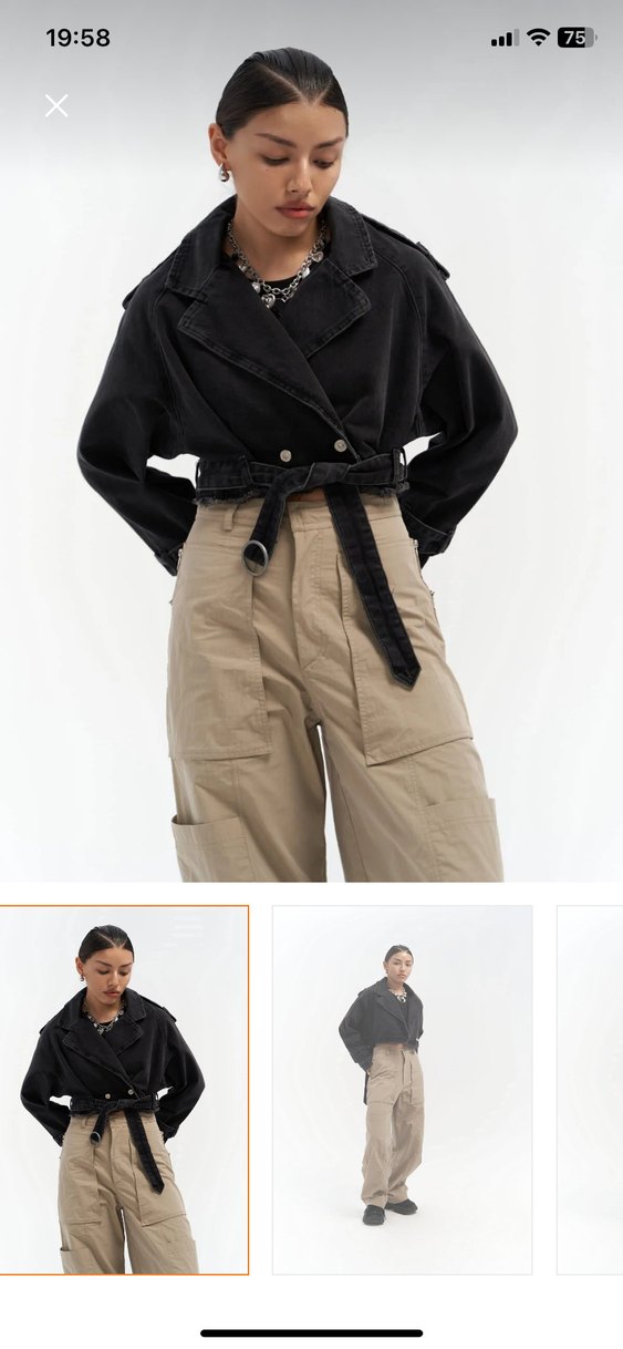 Siyah Kemerli Kısa Kot Trençkot - Görsel 5