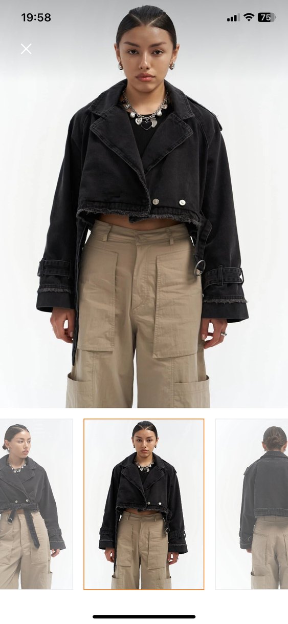 Siyah Kemerli Kısa Kot Trençkot - Görsel 2