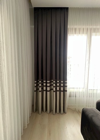 Gri Bej Çizgili Modern Fon Perde(ıkı kanat) - Görsel 2