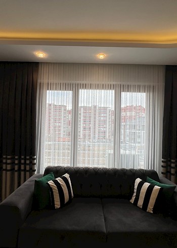 Gri Bej Çizgili Modern Fon Perde(ıkı kanat) - Görsel 3