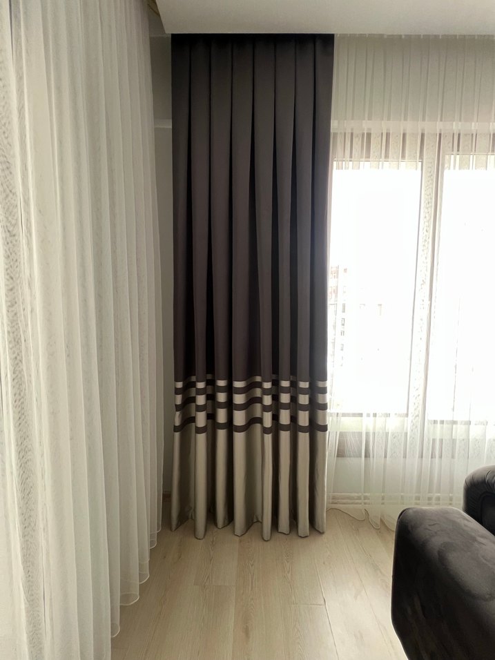 Gri Bej Çizgili Modern Fon Perde(ıkı kanat) - Görsel 2