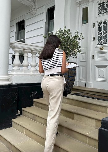 36 Beden Kemerli keten karışımlı pantolon