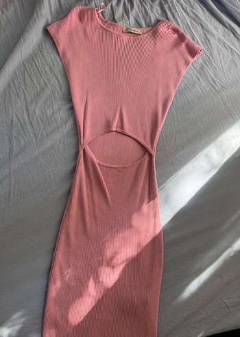 Pembe Midi Triko Elbise