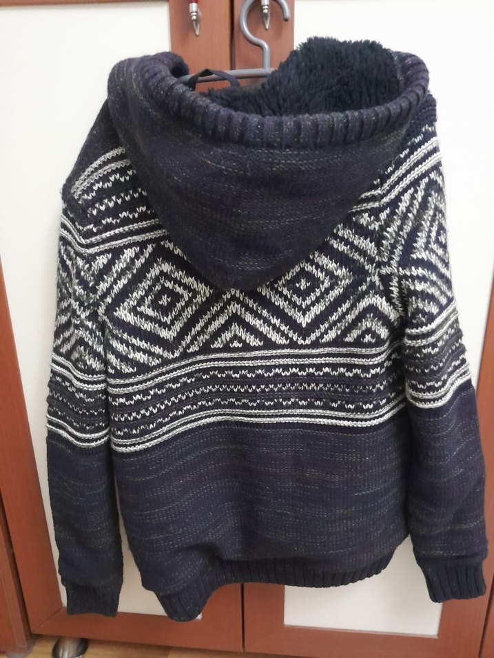 Gri Desenli Yüksek Yakalı Örgü Erkek Hırka - Görsel 2