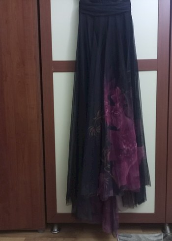 Mor V Yaka Uzun Drapeli Gece Elbisesi - Görsel 5