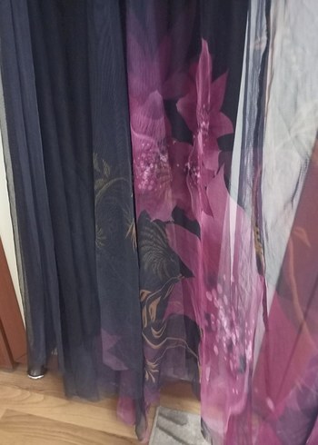 Mor V Yaka Uzun Drapeli Gece Elbisesi - Görsel 4