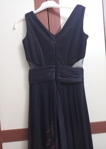 Mor V Yaka Uzun Drapeli Gece Elbisesi - Görsel 6