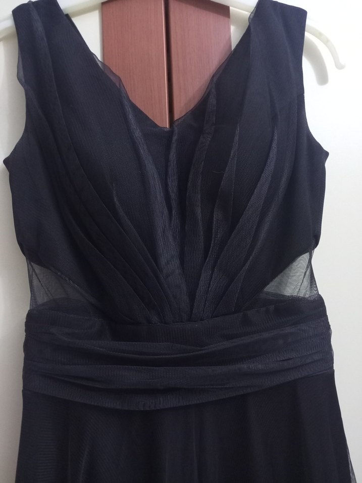 Mor V Yaka Uzun Drapeli Gece Elbisesi - Görsel 2