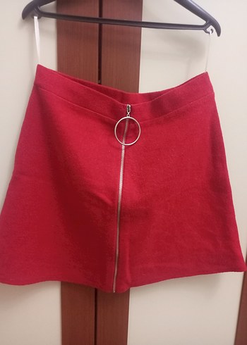 Kırmızı Fermuarlı Mini Etek