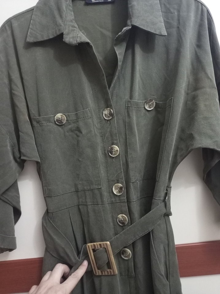 haki Kemerli Kadın Uzun Tulum - Görsel 2