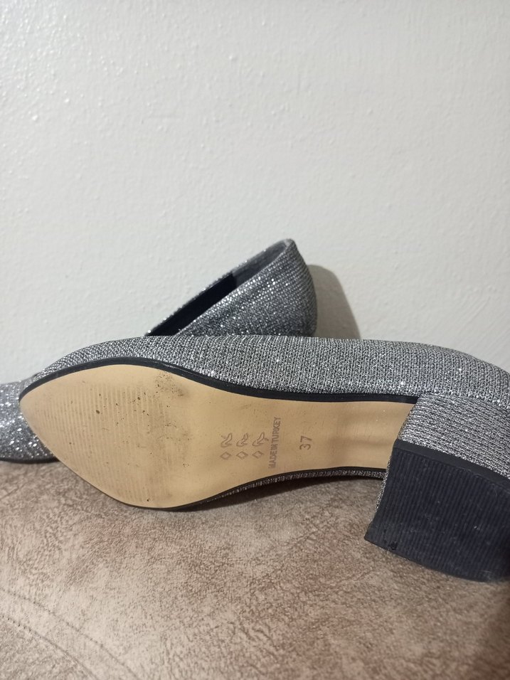 Gri Simli Blok Topuklu Kadın Abiye Ayakkabı - Görsel 4