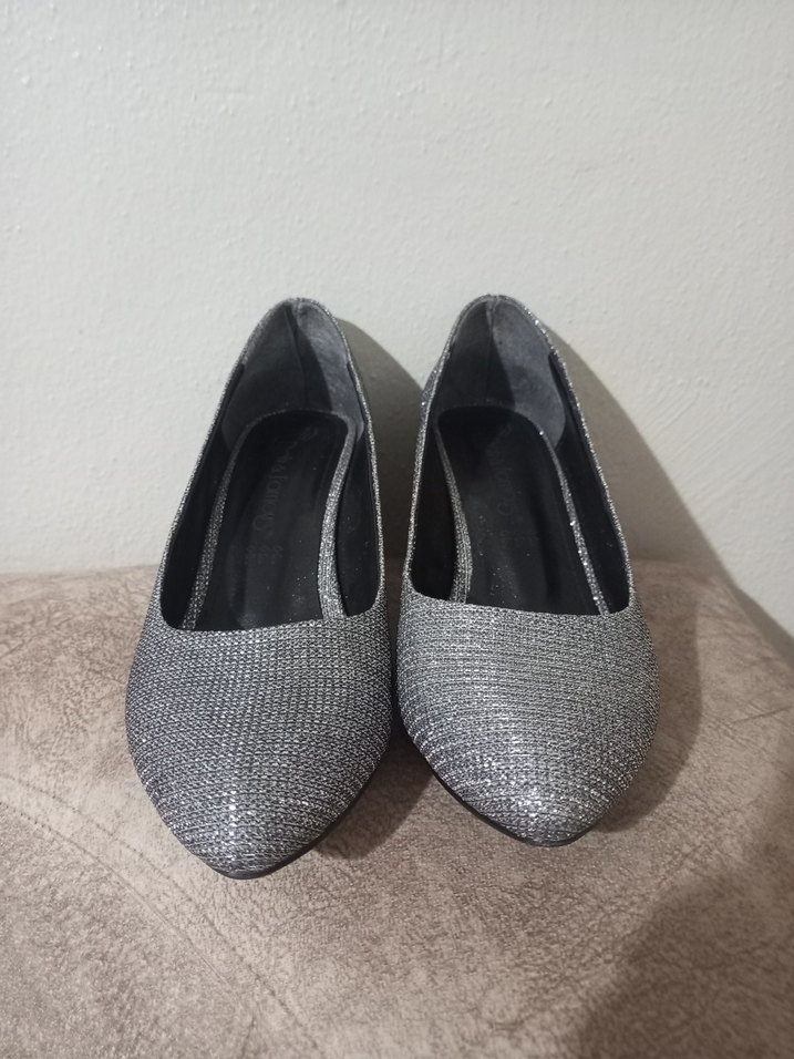 Gri Simli Blok Topuklu Kadın Abiye Ayakkabı - Görsel 2