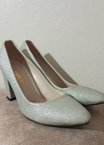 gümüş Simli Kadın Topuklu Ayakkabı - Görsel 7