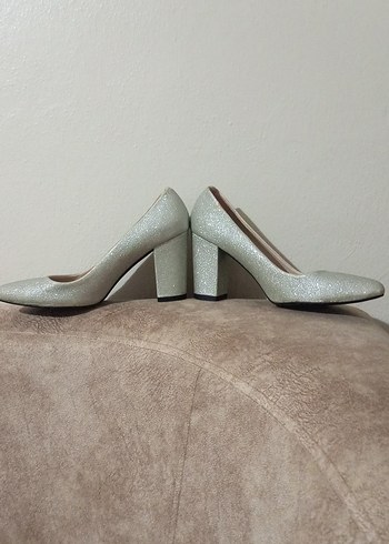 gümüş Simli Kadın Topuklu Ayakkabı - Görsel 8