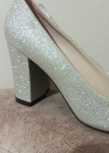 gümüş Simli Kadın Topuklu Ayakkabı - Görsel 6