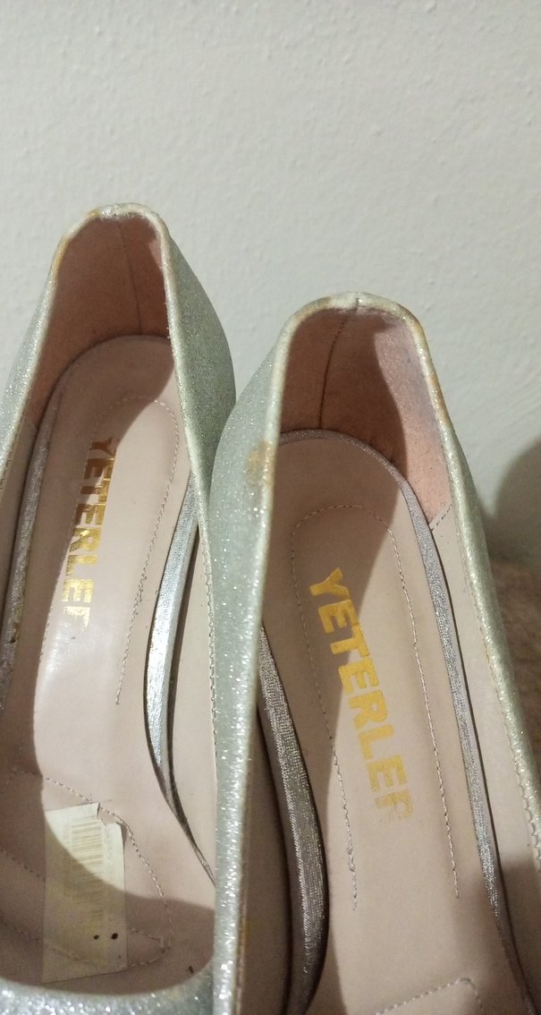 gümüş Simli Kadın Topuklu Ayakkabı - Görsel 3