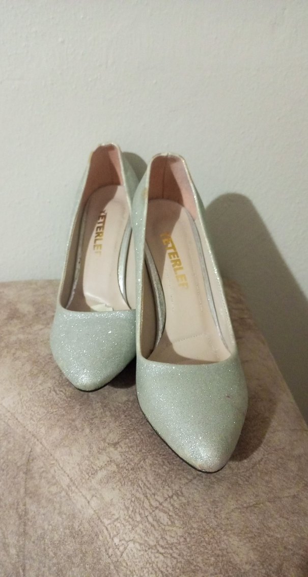 gümüş Simli Kadın Topuklu Ayakkabı - Görsel 2