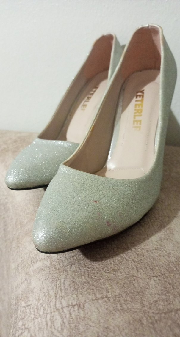 gümüş Simli Kadın Topuklu Ayakkabı - Görsel 4