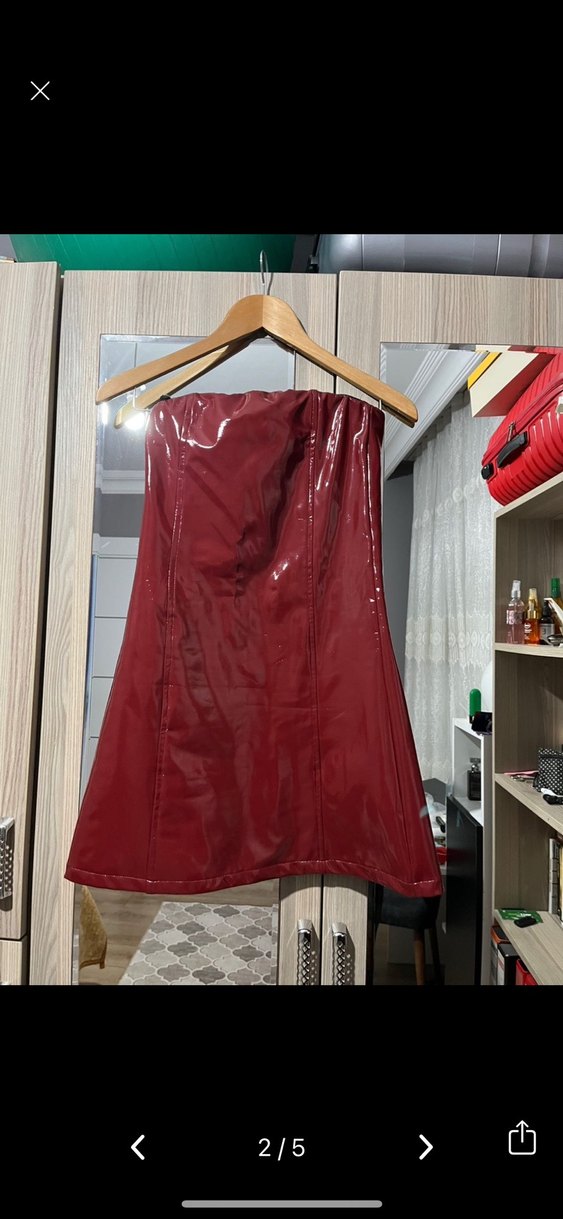 Bordo Straplez  Rugan Mini Elbise - Görsel 2