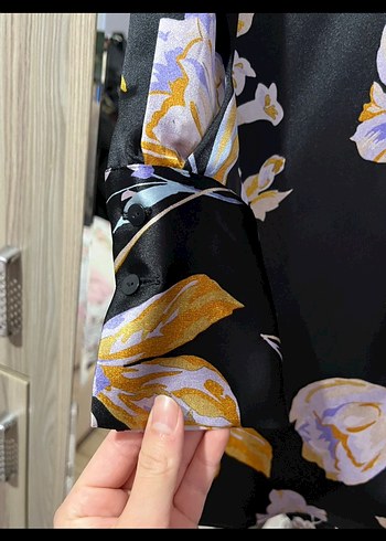 Mango Uzun Kollu Saten Şık Elbise - Görsel 3