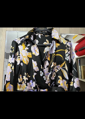 Mango Uzun Kollu Saten Şık Elbise - Görsel 2