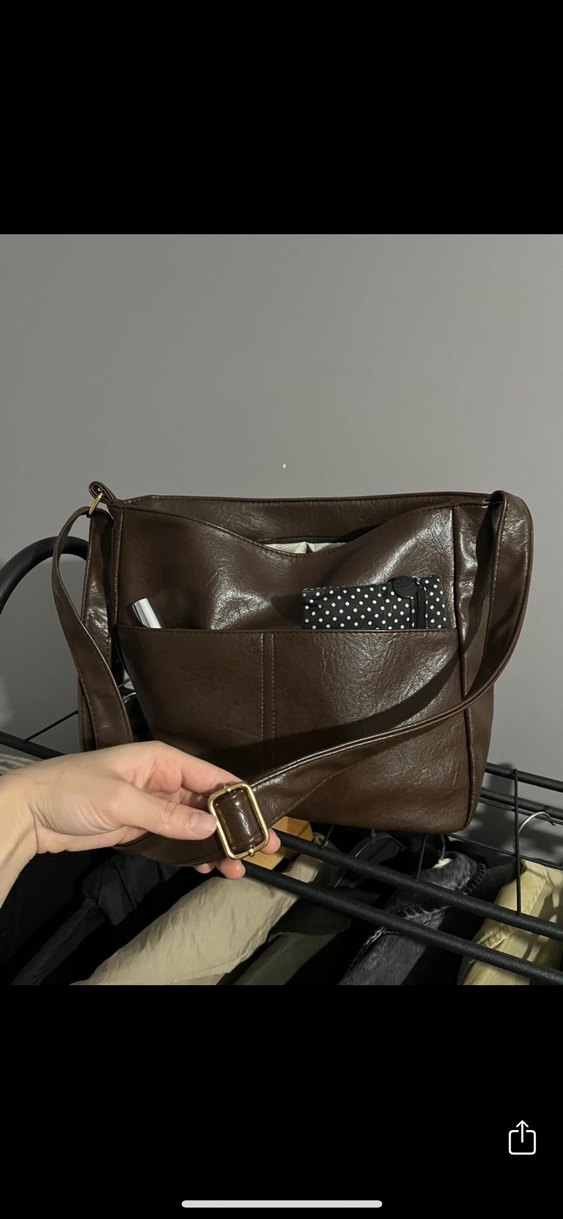 Kahverengi Deri Kadın Omuz Çantası - Görsel 2