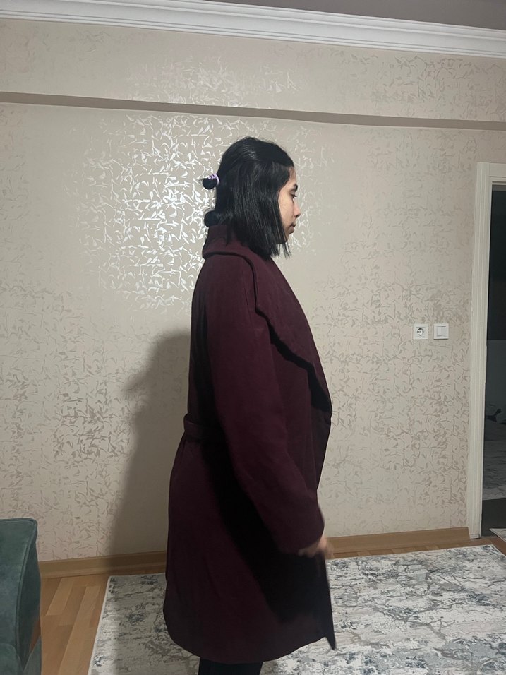 Bordo Midi Boy Rahat Kesim Kadın Kaban - Görsel 3