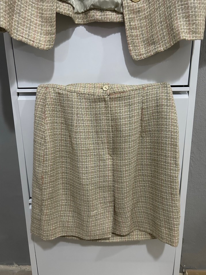 Bej Mini Kadın Keten Takım Elbise - Görsel 3